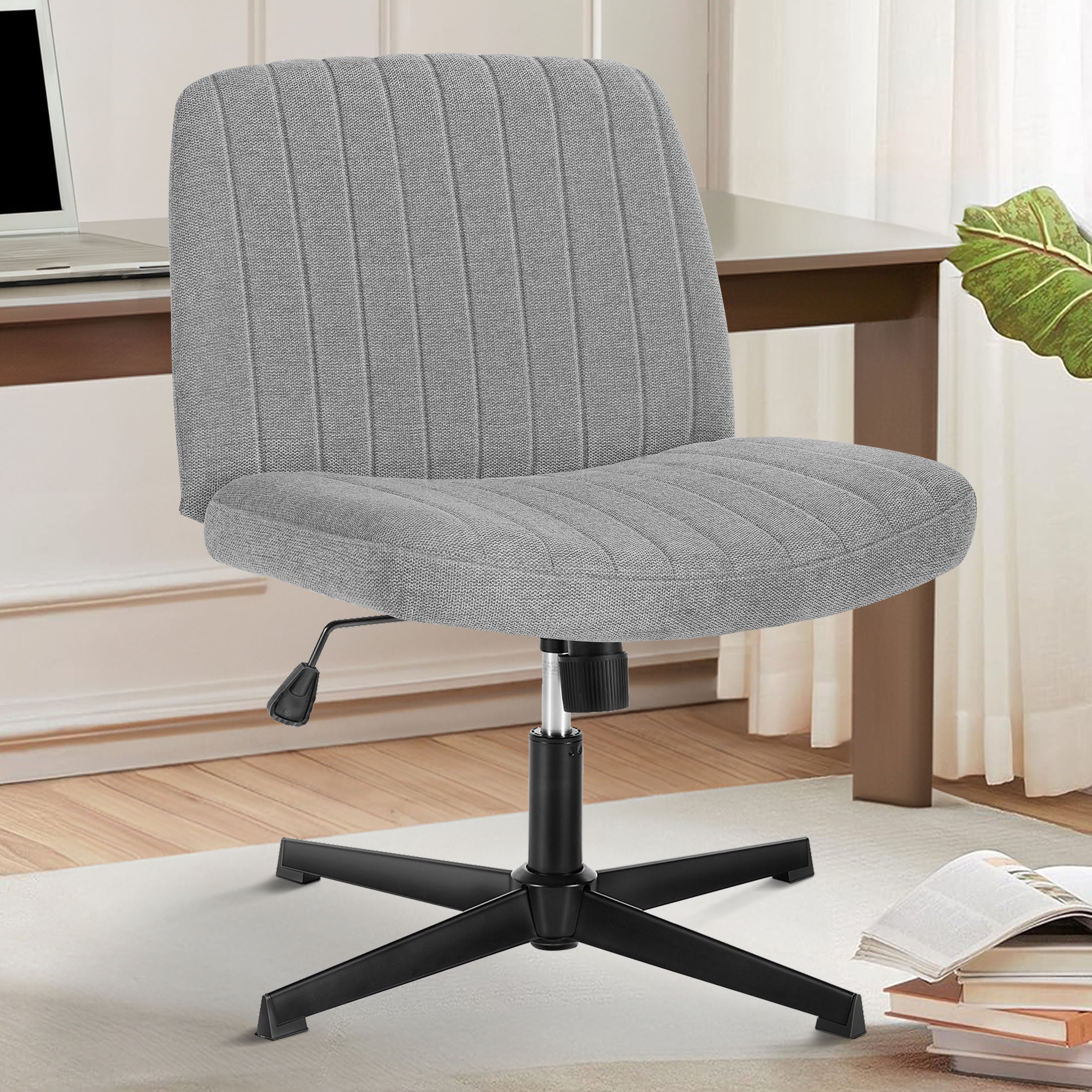 edx Office Chair Armless Criss Cross Legged Chair, Comfy Home Office Desk Chairs, Adjustable Swivel Padded Fabric Vanity Task Computer Chair