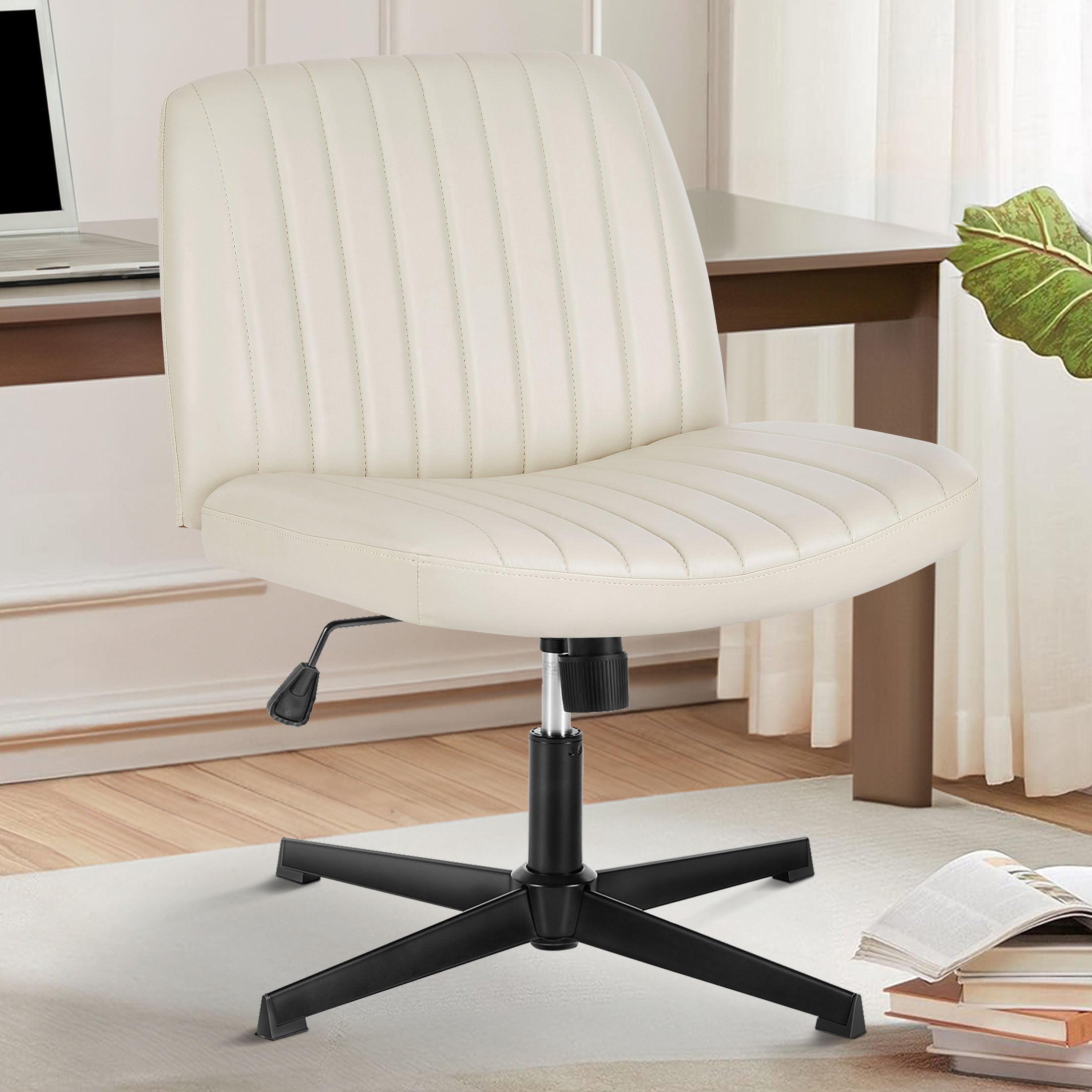 edx Office Chair Armless Criss Cross Legged Chair, Comfy Home Office Desk Chairs, Adjustable Swivel Padded Fabric Vanity Task Computer Chair