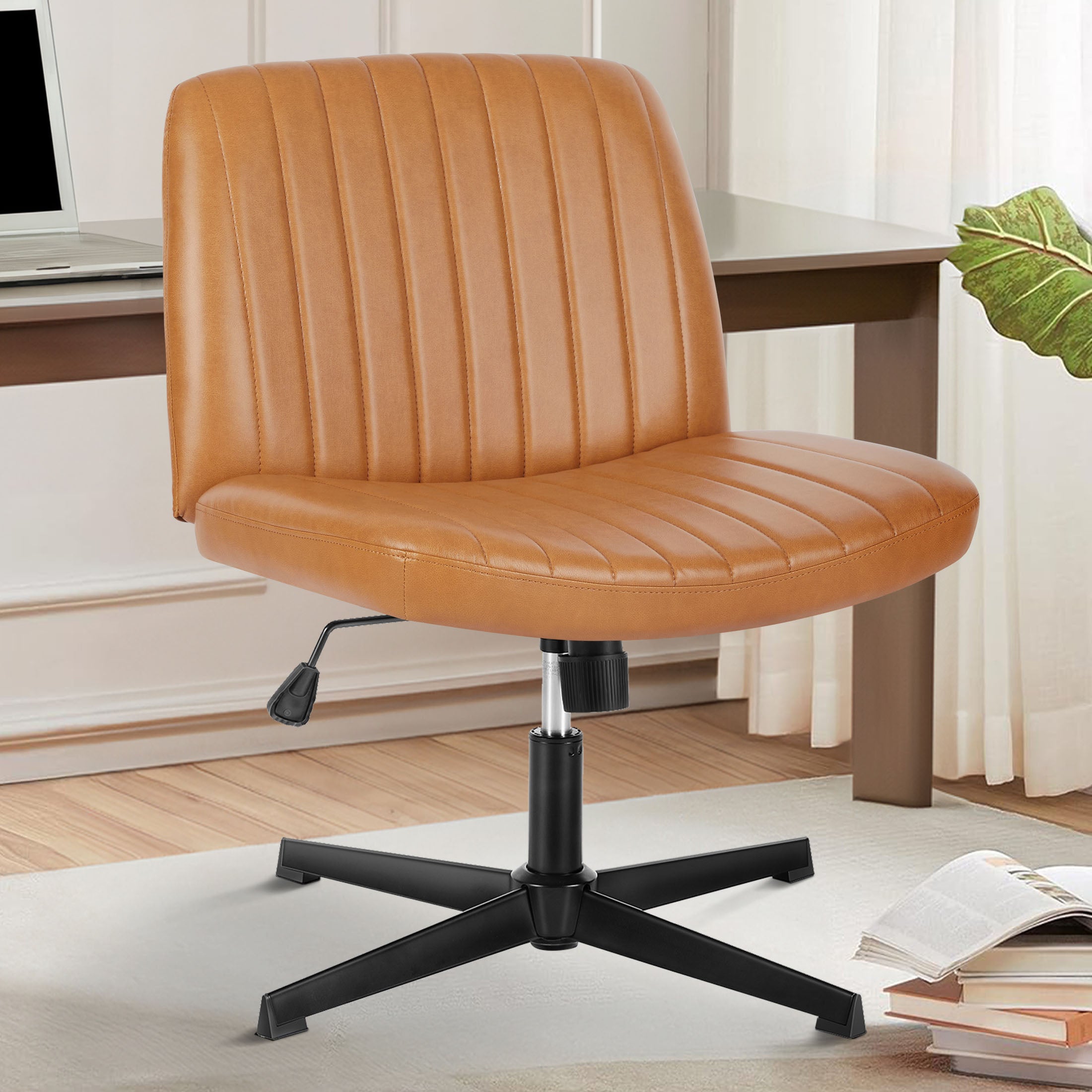 edx Office Chair Armless Criss Cross Legged Chair, Comfy Home Office Desk Chairs, Adjustable Swivel Padded Fabric Vanity Task Computer Chair