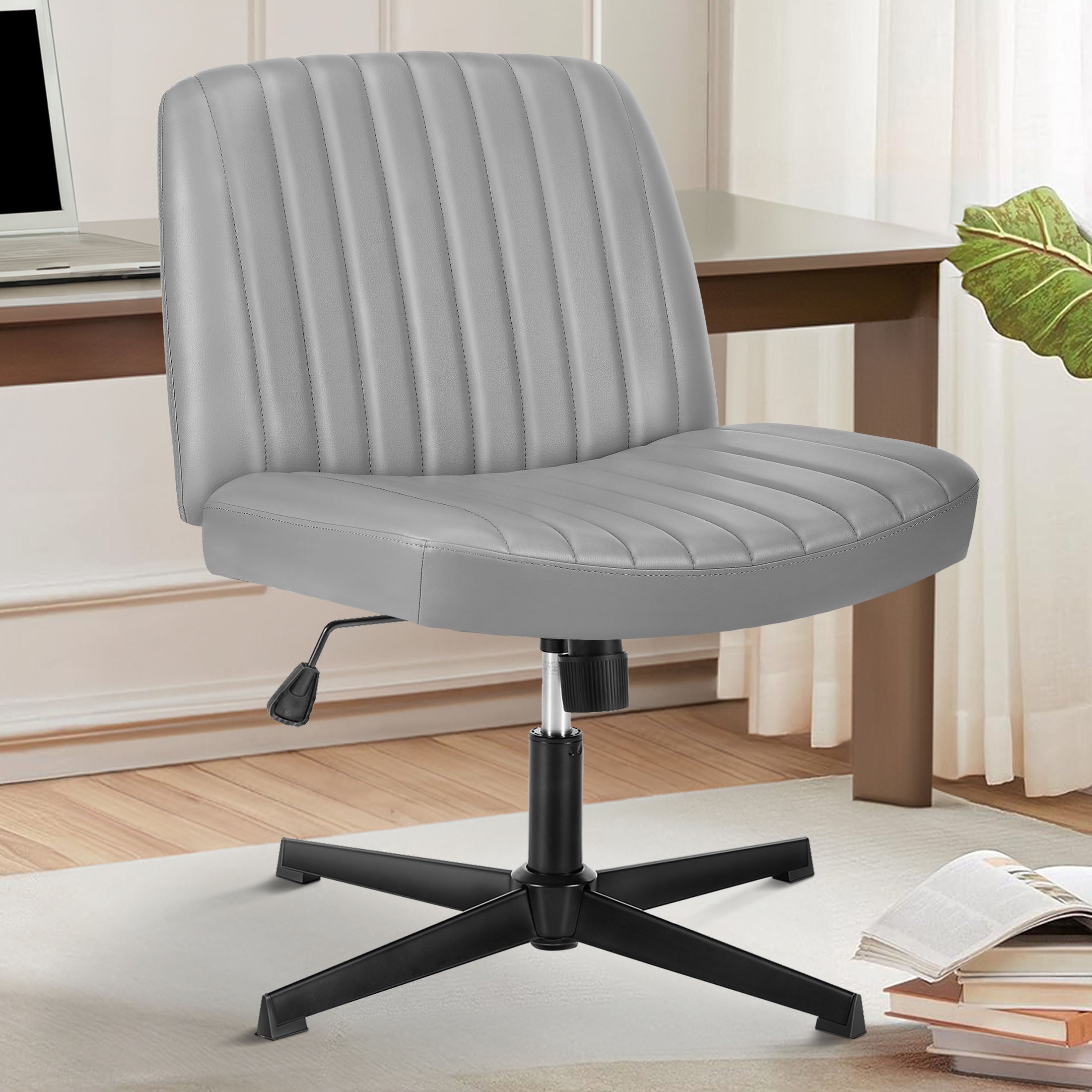 edx Office Chair Armless Criss Cross Legged Chair, Comfy Home Office Desk Chairs, Adjustable Swivel Padded Fabric Vanity Task Computer Chair