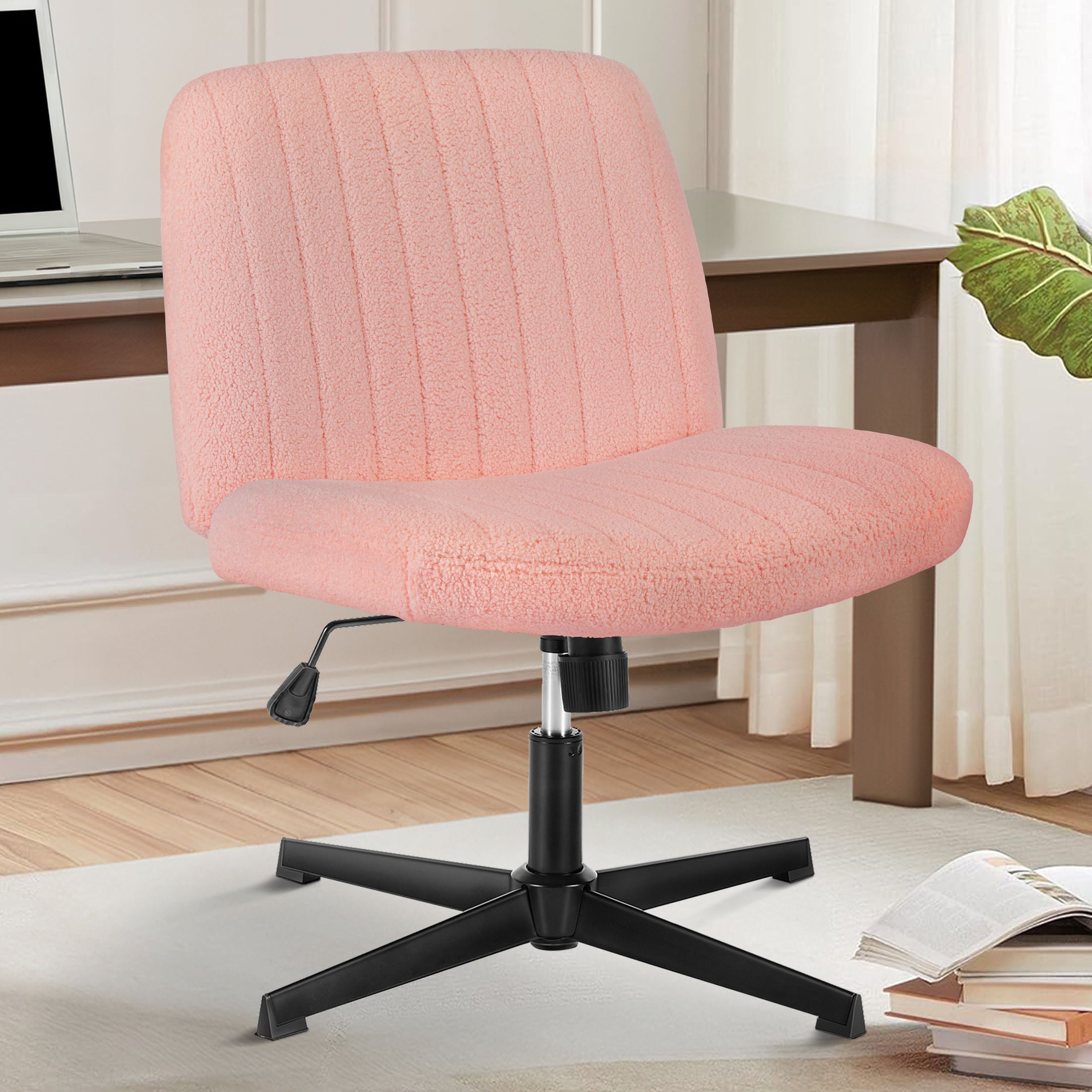 edx Office Chair Armless Criss Cross Legged Chair, Comfy Home Office Desk Chairs, Adjustable Swivel Padded Fabric Vanity Task Computer Chair