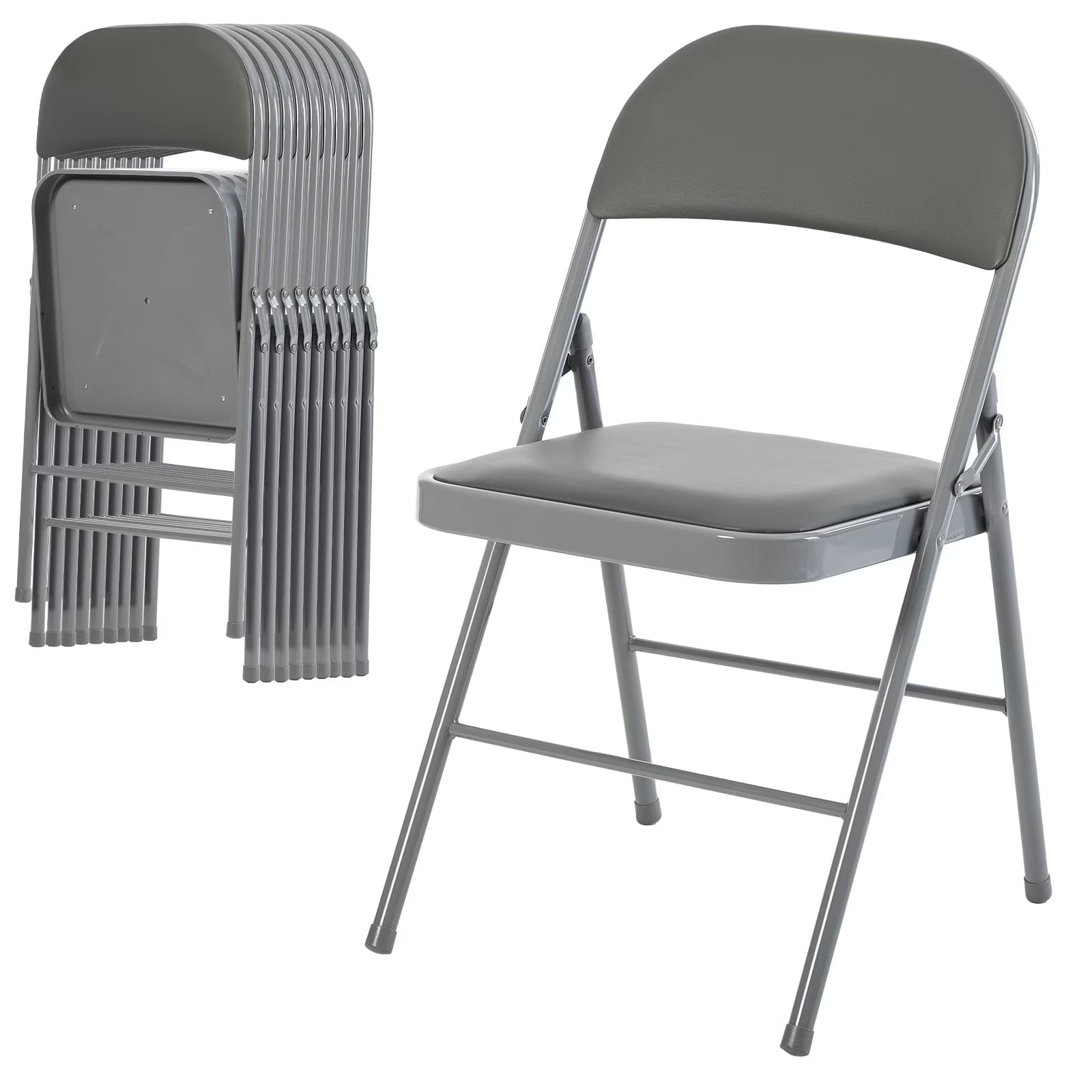 EDX Folding Chairs, Fabric Dining Chair Set with Padded Cushion and Back, Indoor Outdoor Seat for Home Office Events Wedding Party, PU Leather, Gray