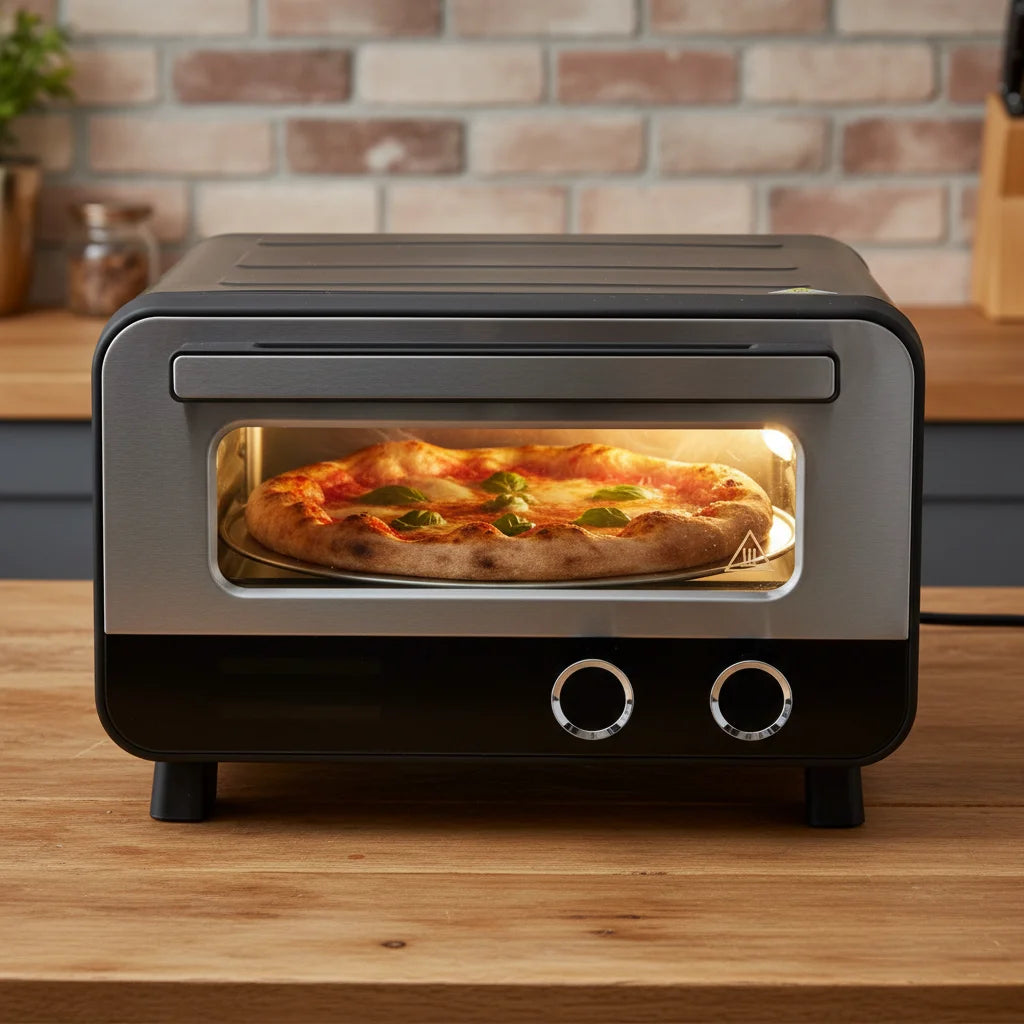EDX Pizza Oven 15L 1700W, 80-400℃, 2 Mins Bake 12" Pizza, Stainless Steel Front, 320*319mm Pizza Stone, Electronic control