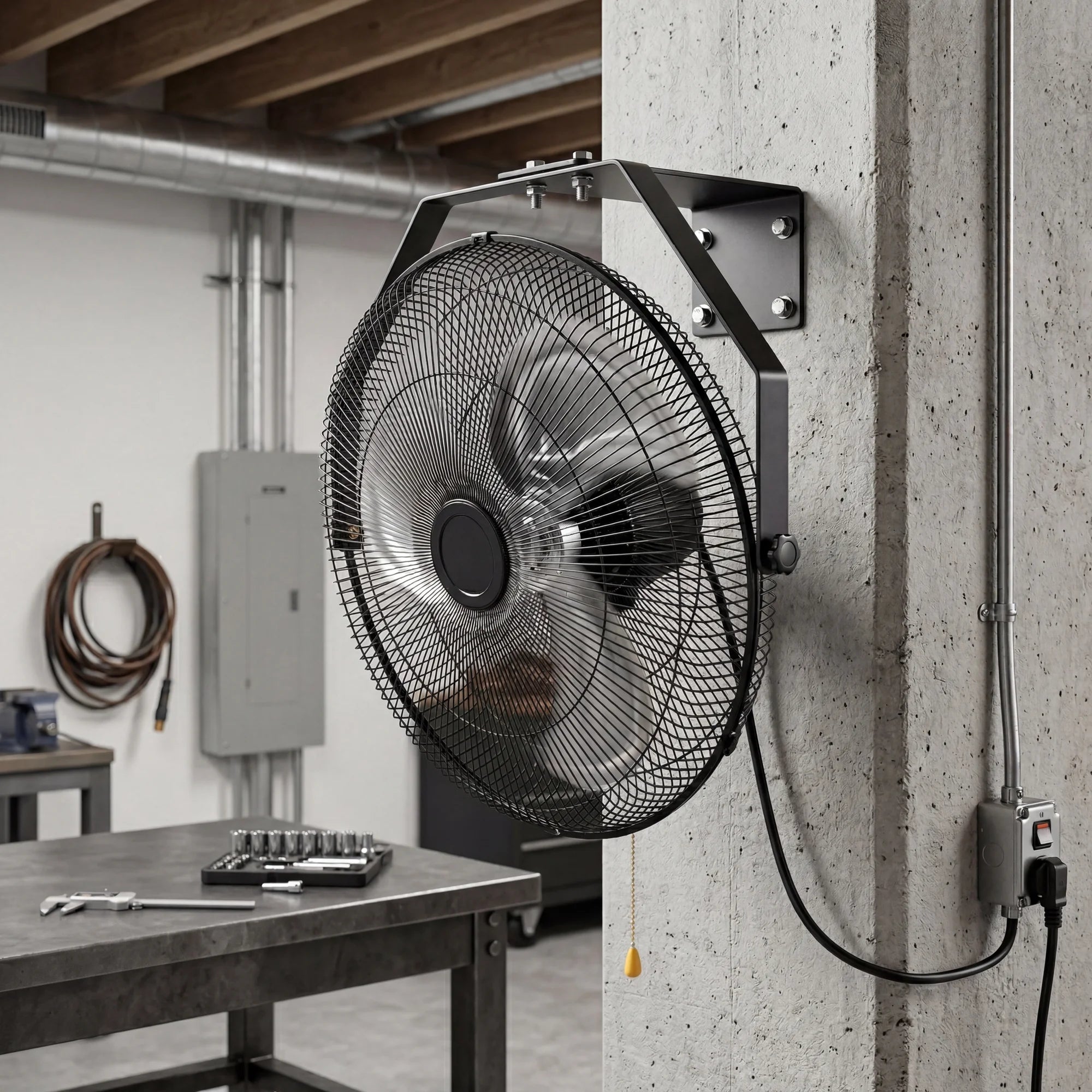 EDX Industrial Wall Mount Fan, 3 Speed High Velocity Metal Fan, Oscillating, Aluminum Blades, Quiet 65dB, Heavy Duty Wall Fan for Garage, Workshop, Patio, Warehouse