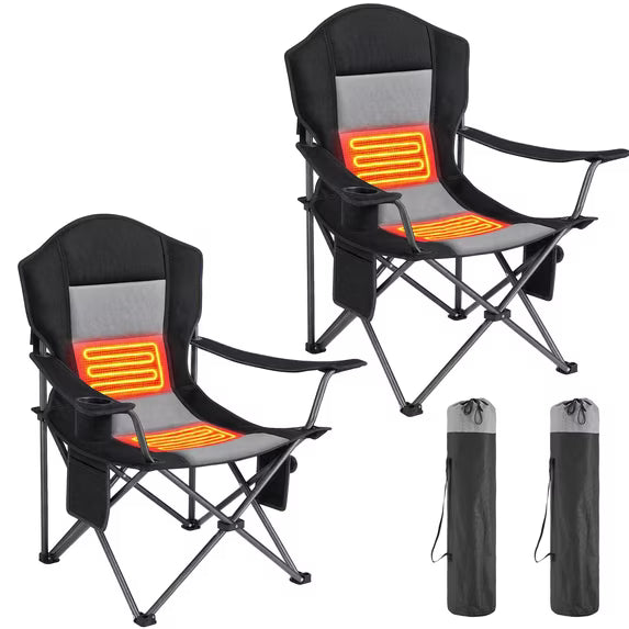 EDX Oversized Heated Camping Chair,3 Heat Levels Dual Zone Heating,Heavy Duty Steel Frame Waterproof Portable Folding Outdoor Chair with Cup Holder and Side Storage Pockets