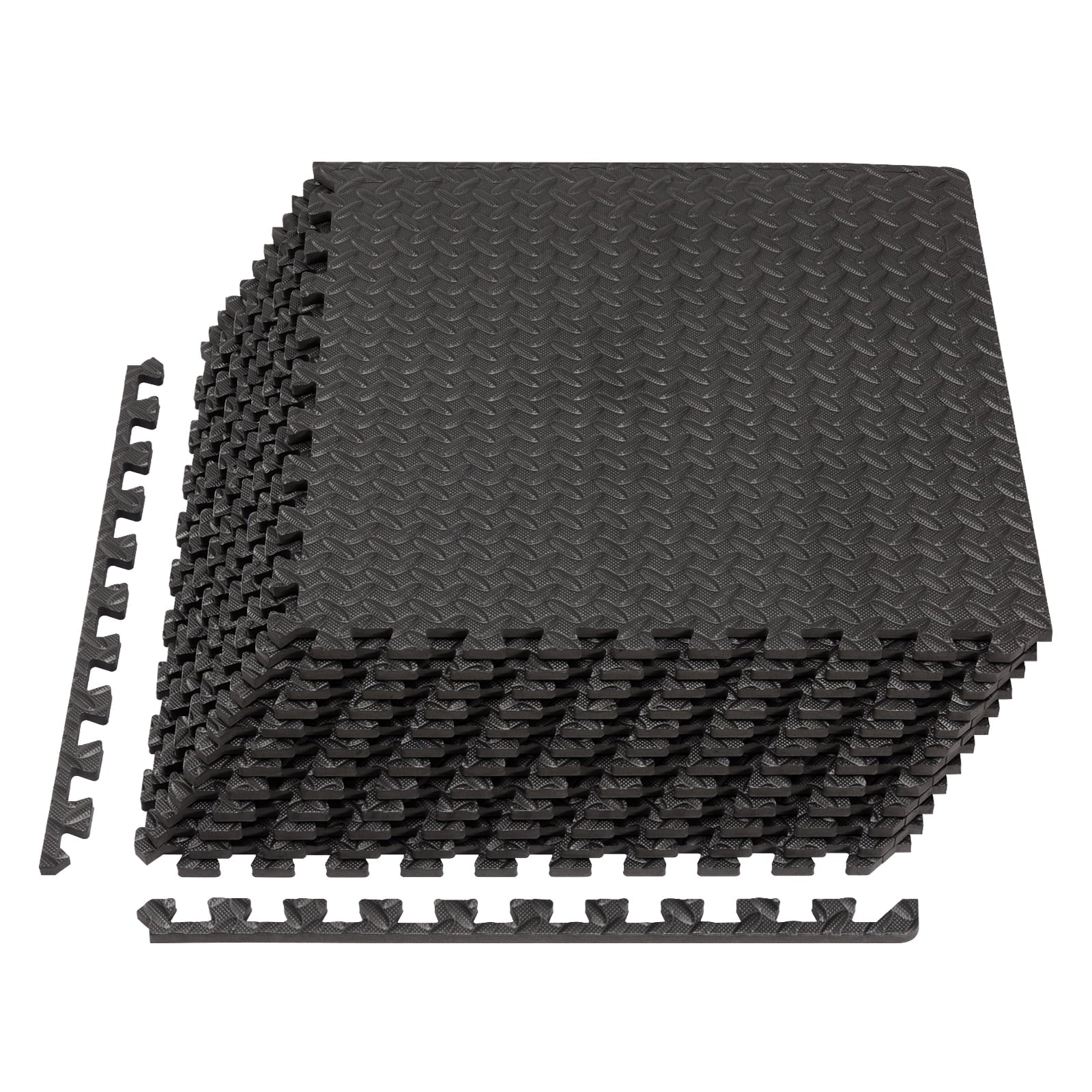 EDX 24 inch EVA Foam Tiles, 12P Puzzle Exercise Mat for Home Gym & Floor Padding, Black