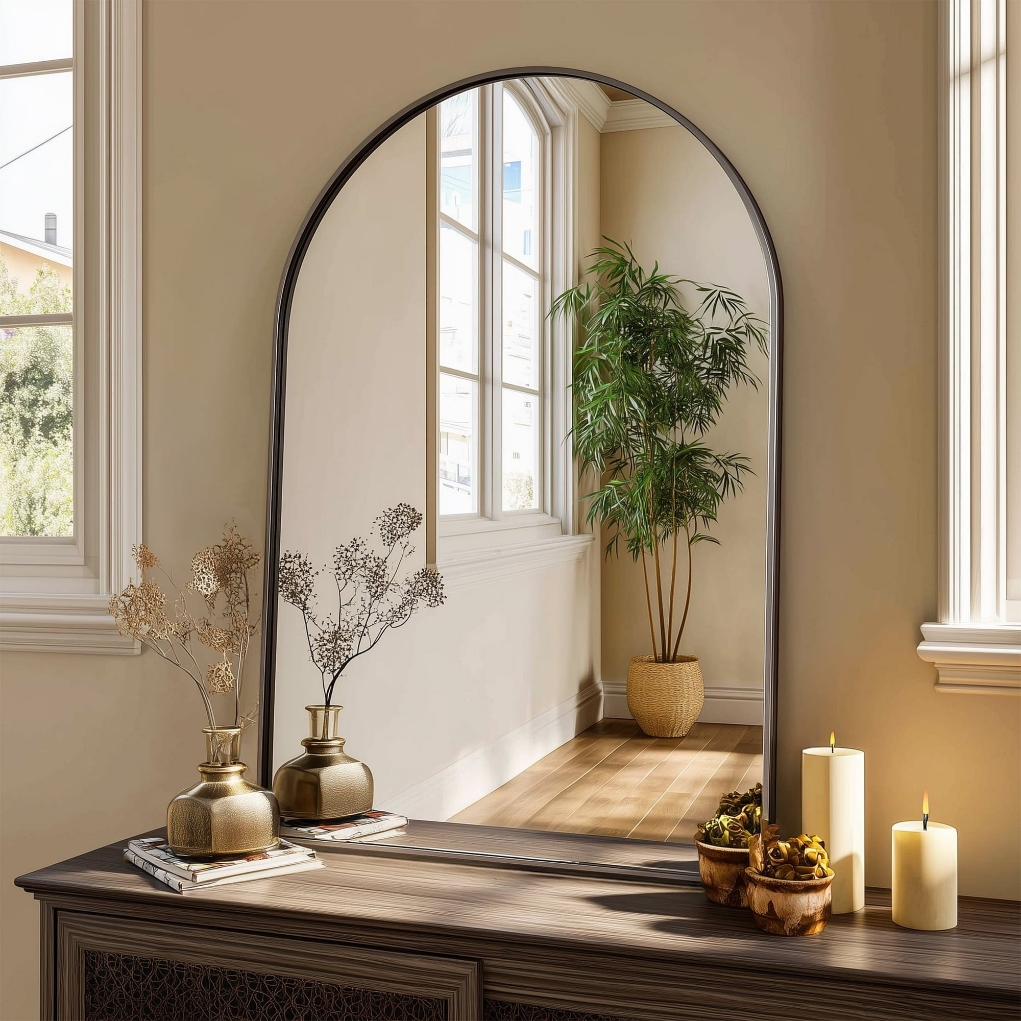 EDX Arched Bathroom Mirror, Wall Mounted Mirror with Aluminum Alloy Frame, Bathroom Mirror for Living Room, Bedroom, Bathroom and Entryway