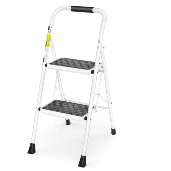 EDX 28 Inch Iron Stepstool, 2 Folding Stepstool with Non-Slip Pedals and Comfortable Handrails, Sturdy Steel Ladder Portable Heavy Duty Stepstool for Kitchen, Garage and Outdoor Use