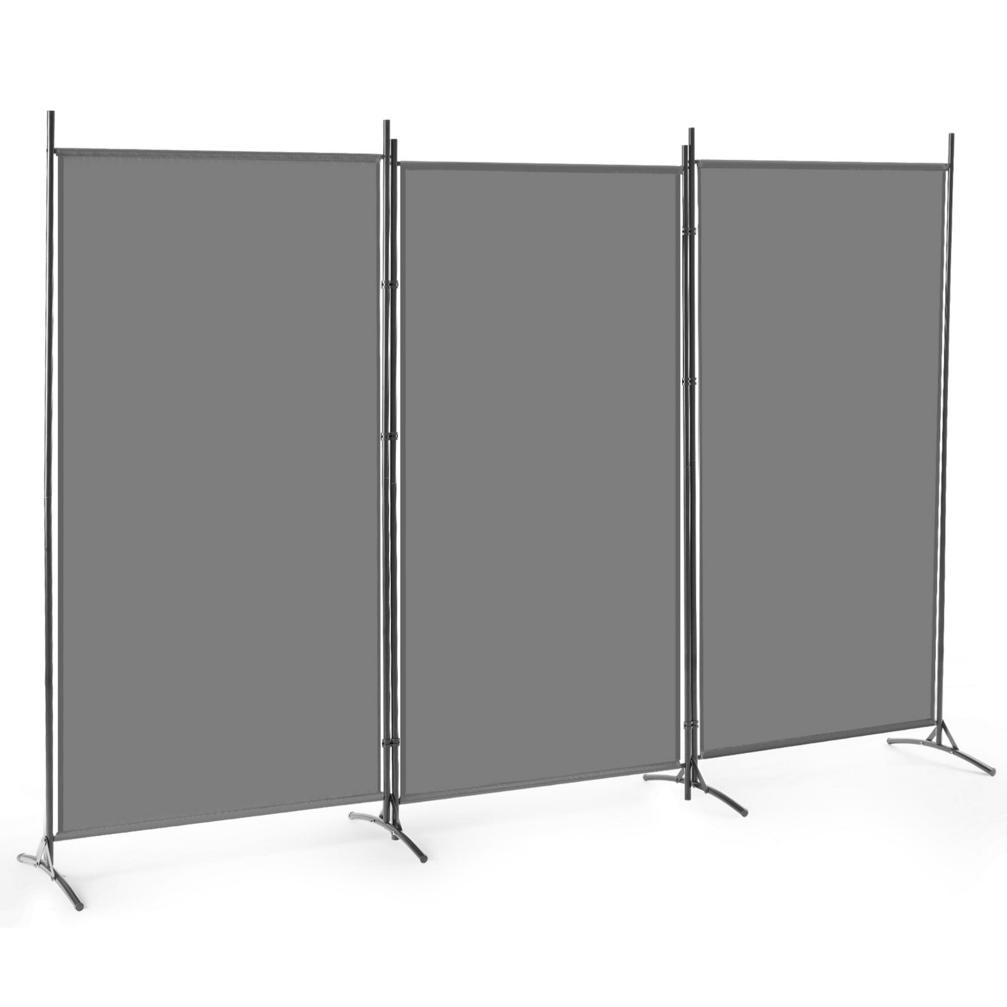 EDX 3 Panel Partition Room Divider, 6 Ft Tall Folding Privacy Screen with Steel Frame, Freestanding, Easy Move & Storage, For Home, Office, Bedroom, Grey