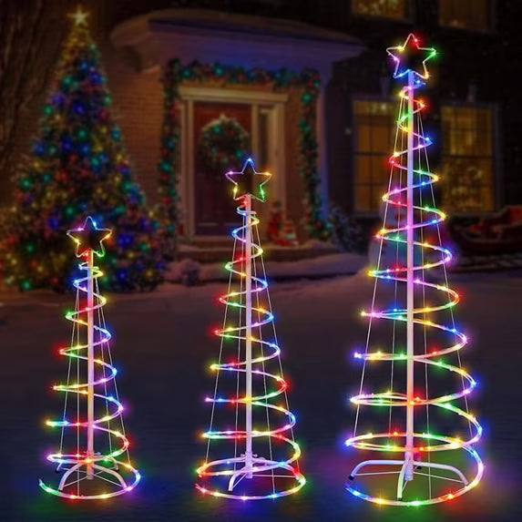 EDX 3-Piece Lighted Christmas Tree Set, 3 ft 5 ft 6 ft LED Trees with Star Toppers, Indoor Outdoor Christmas Yard Decor