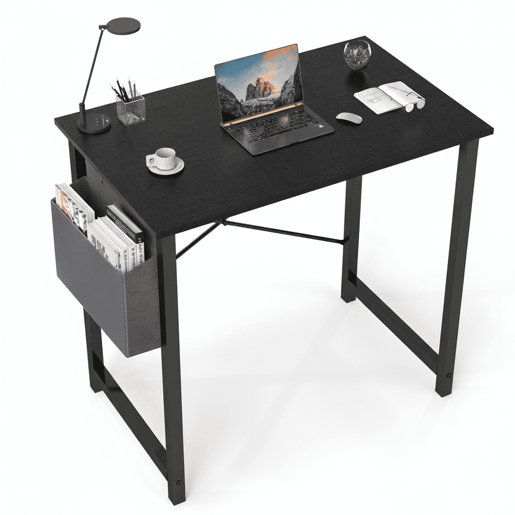 EDX Computer Desk with Sturdy Metal Frame and Side Storage Bag, Modern Writing Table for Home Office or Study Room