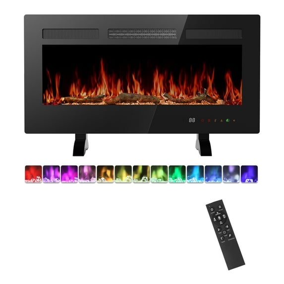 edx Electric Fireplace, 1500W, 13 Adjustable Flame Colors, 12-Hour Timer, Low-Noise Design, Supports Wall-Mounted/Freestanding/Built-In Installation