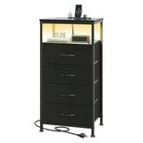 edx 5 Fabric Drawers Nightstand with Charging Station & USB/Type-C Ports and Outlets, Variable Light Strip Bedside End Table with Adjustable Feet for Bedroom, Black
