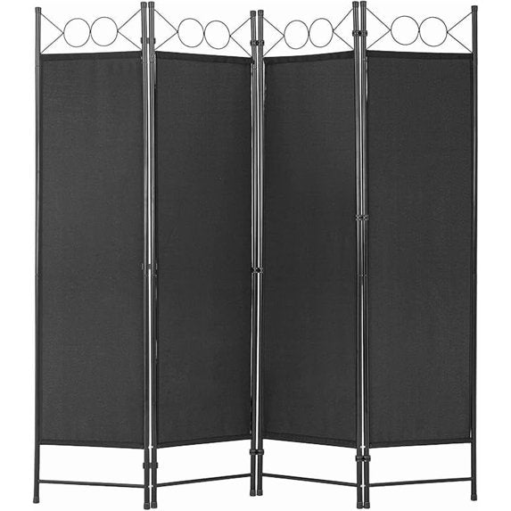 EDX 4-Panel 6FT Folding Privacy Screen Divider with Steel Frame – Freestanding Partition for Home, Office, or Bedroom ,Black