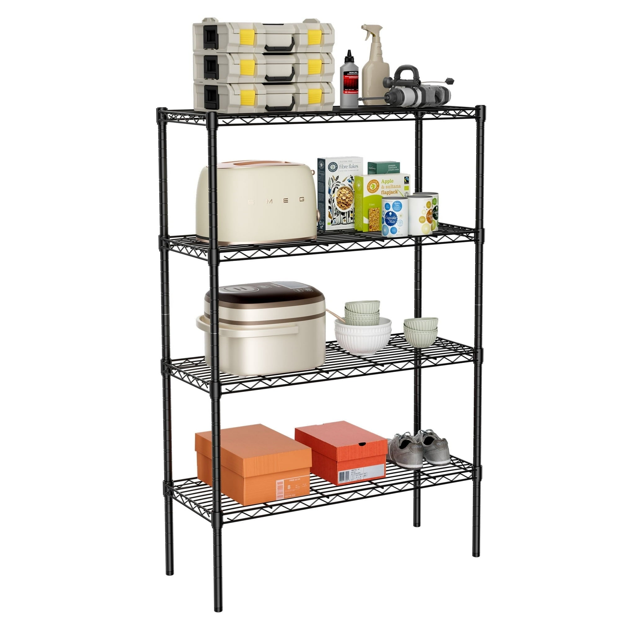 EDX Storage Shelf Unit,Metal Wire Shelving Rack ,Adjustable Layer Height,for Kitchen Garage Living Room, Black
