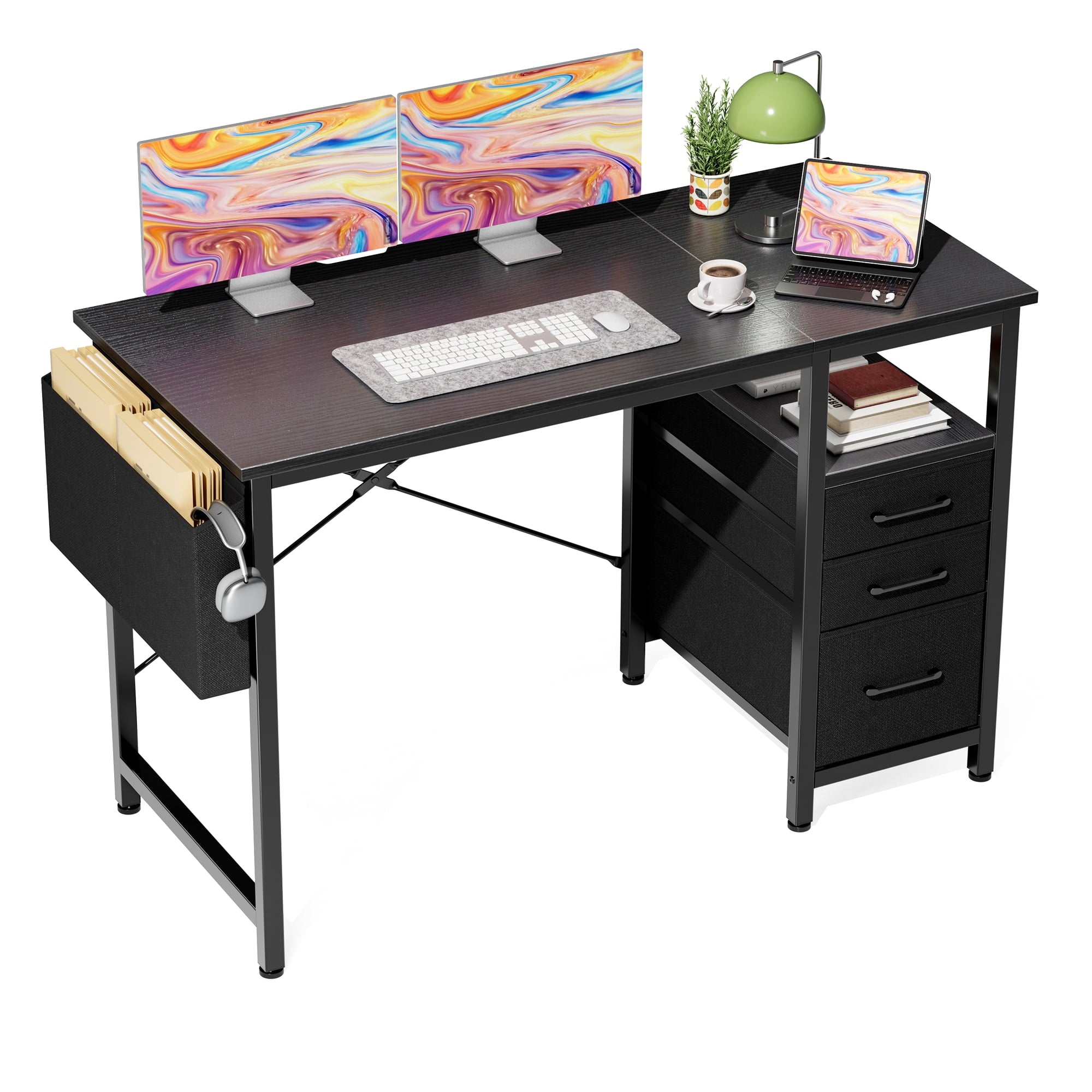 EDX 40 Inch Computer Desk with 3 Drawers,Writing Desk with Side Storage Pocket,for Home Office,Bedroom