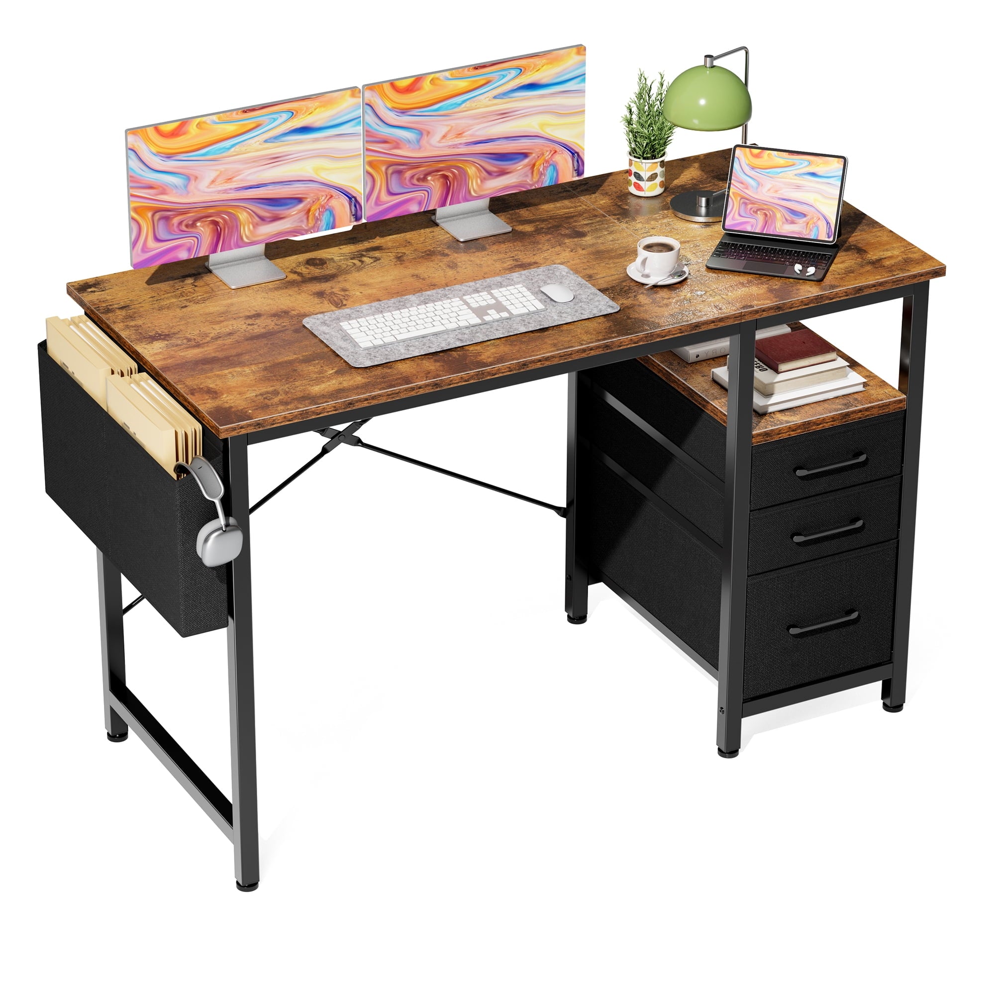 EDX 40 Inch Computer Desk with 3 Drawers,Writing Desk with Side Storage Pocket,for Home Office,Bedroom