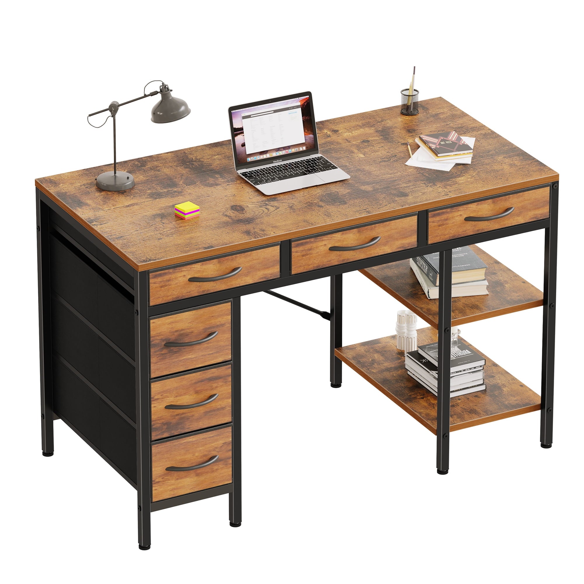 EDX Computer Desk with Fabric Drawers & Storage Shelves,Small Home Office Desk Study Table for Home office Bedroom