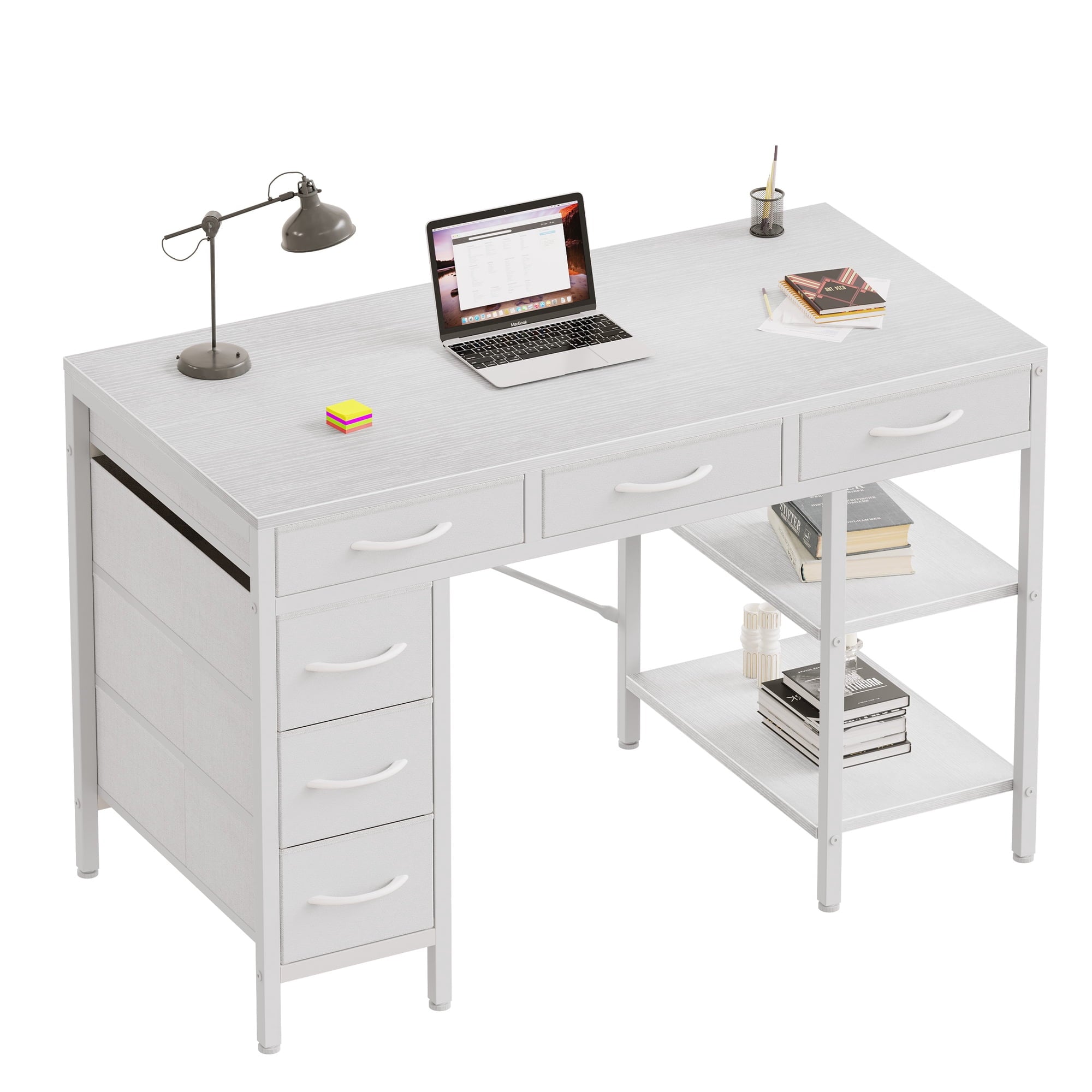 EDX Computer Desk with Fabric Drawers & Storage Shelves,Small Home Office Desk Study Table for Home office Bedroom