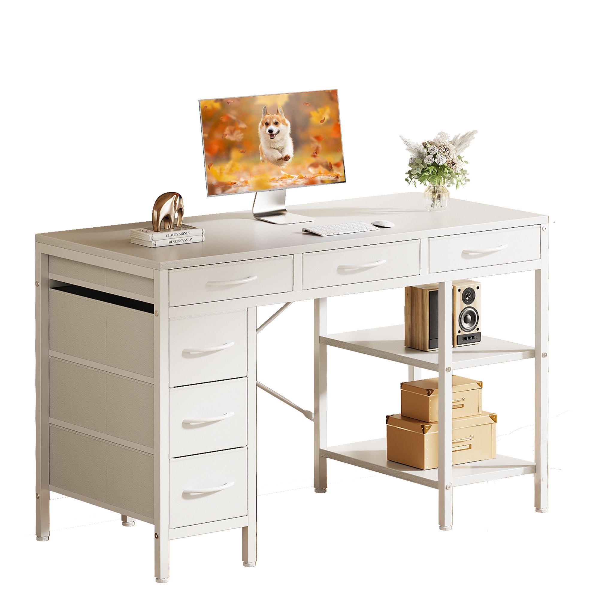 EDX Computer Desk include 6 Drawers with 2 Empty Shelves