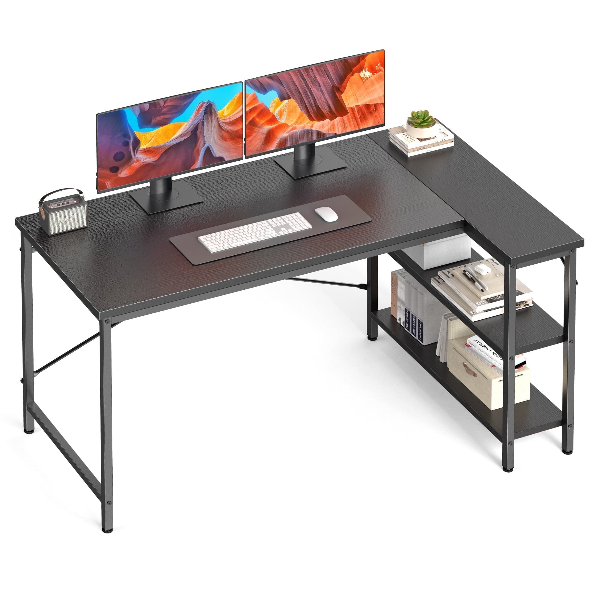 EDX 47 Inch L Shaped Computer Desk, Corner Desk with Storage Rack & PC Stand, Reversible Gaming Desk for Bedroom, Modern Writing Study Table for Home Office