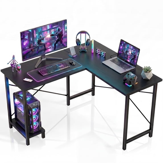 edx 50 Inch L Shaped Desk, Computer Desk Corner Desks Gaming PC Table with CPU Stand for Home Office Dorm Sturdy Writing Workstation