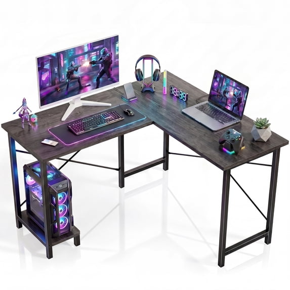 edx 50 Inch L Shaped Desk, Computer Desk Corner Desks Gaming PC Table with CPU Stand for Home Office Dorm Sturdy Writing Workstation