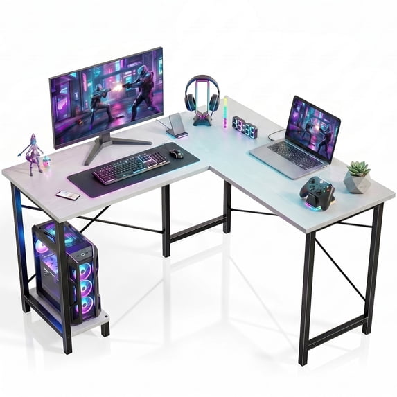 edx 50 Inch L Shaped Desk, Computer Desk Corner Desks Gaming PC Table with CPU Stand for Home Office Dorm Sturdy Writing Workstation