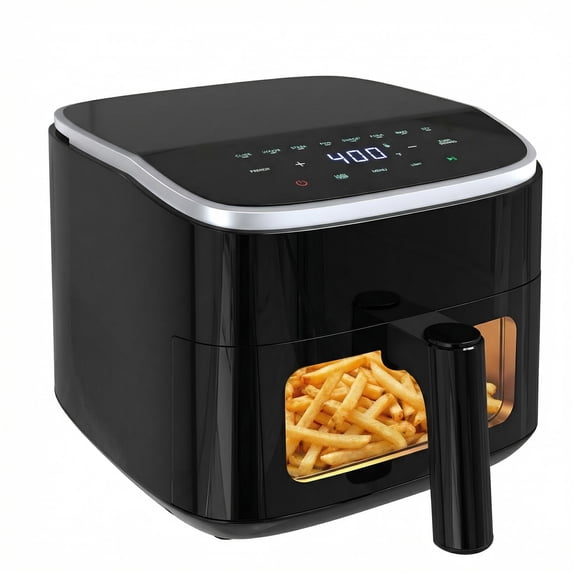 EDX 4QT Air Fryer, 1500W Digital Touchscreen with 8 Presets, Visible Window, Flip Reminder, Nonstick Dishwasher-Safe Basket