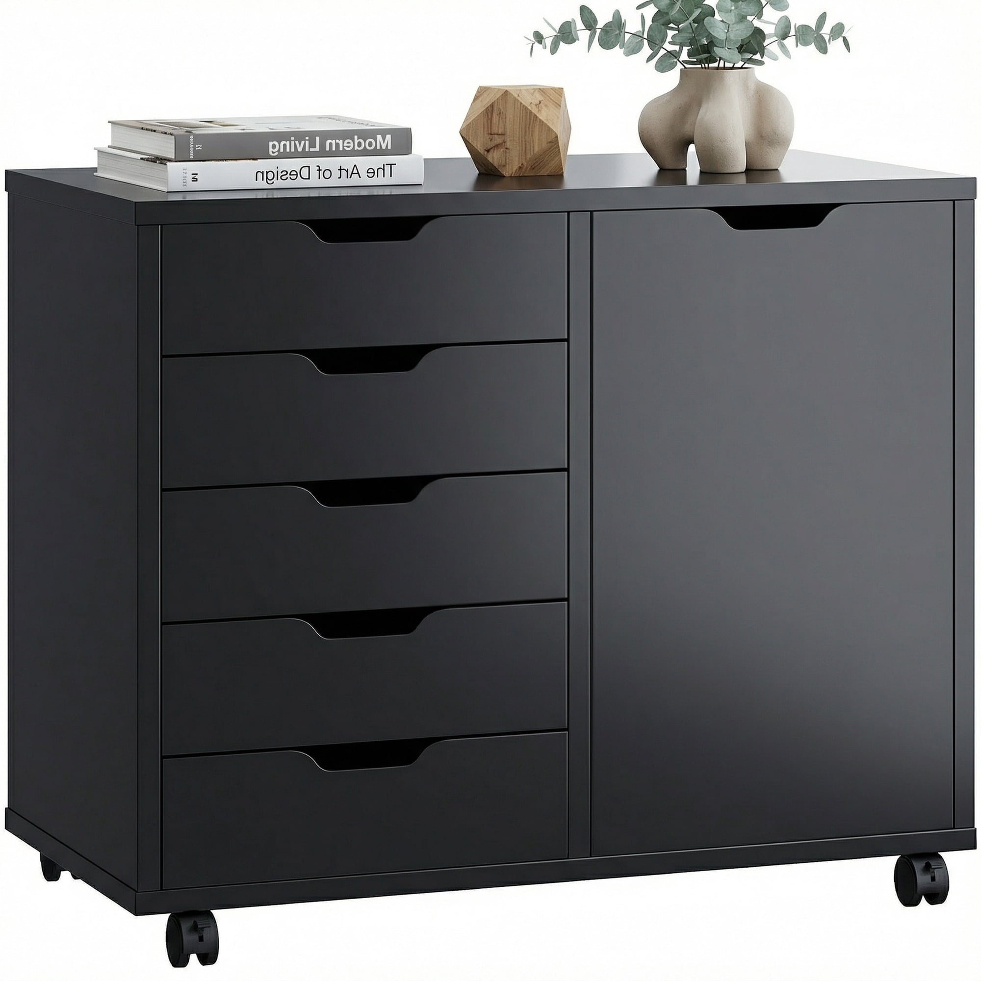 EDX 5-Drawer Wood File Cabinet,Mobile Printer Stand with Adjustable Shelf & Wheels,Storage Shelves for Home Office