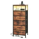 edx 3 Fabric Drawers Nightstand with Charging Station & USB/Type-C Ports and Outlets, Variable Light Strip Bedside End Table with Adjustable Feet for Bedroom, Rust Brown