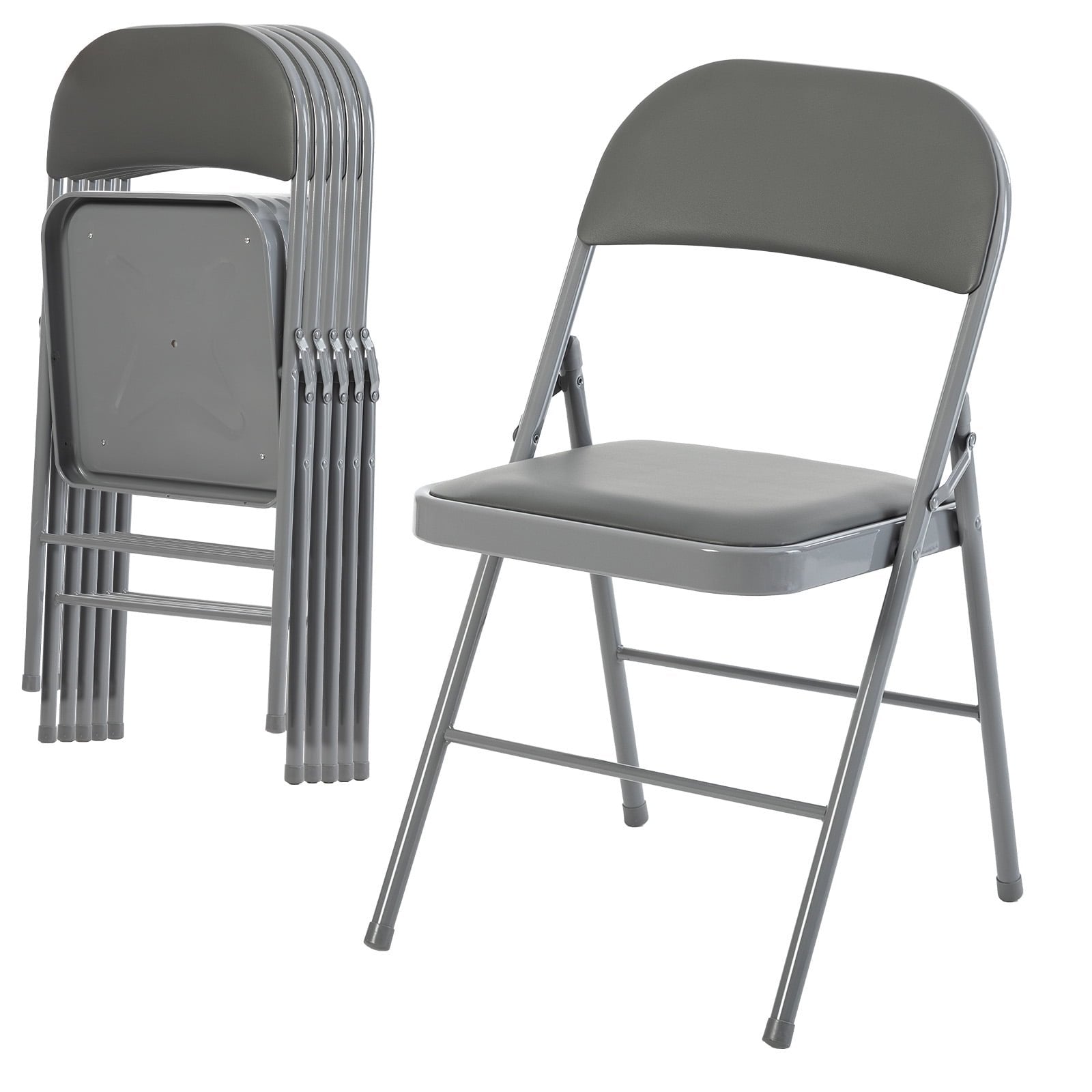 EDX Folding Chairs, Fabric Dining Chair Set with Padded Cushion and Back, Indoor Outdoor Seat for Home Office Events Wedding Party, PU Leather, Gray