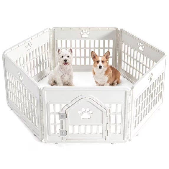 EDX Dog Playpen, 24" Portable Pet Fence, Puppy Training, Secure Door Latch, Indoor/ Outdoor PP Dog Enclosure for Small & Medium Dogs