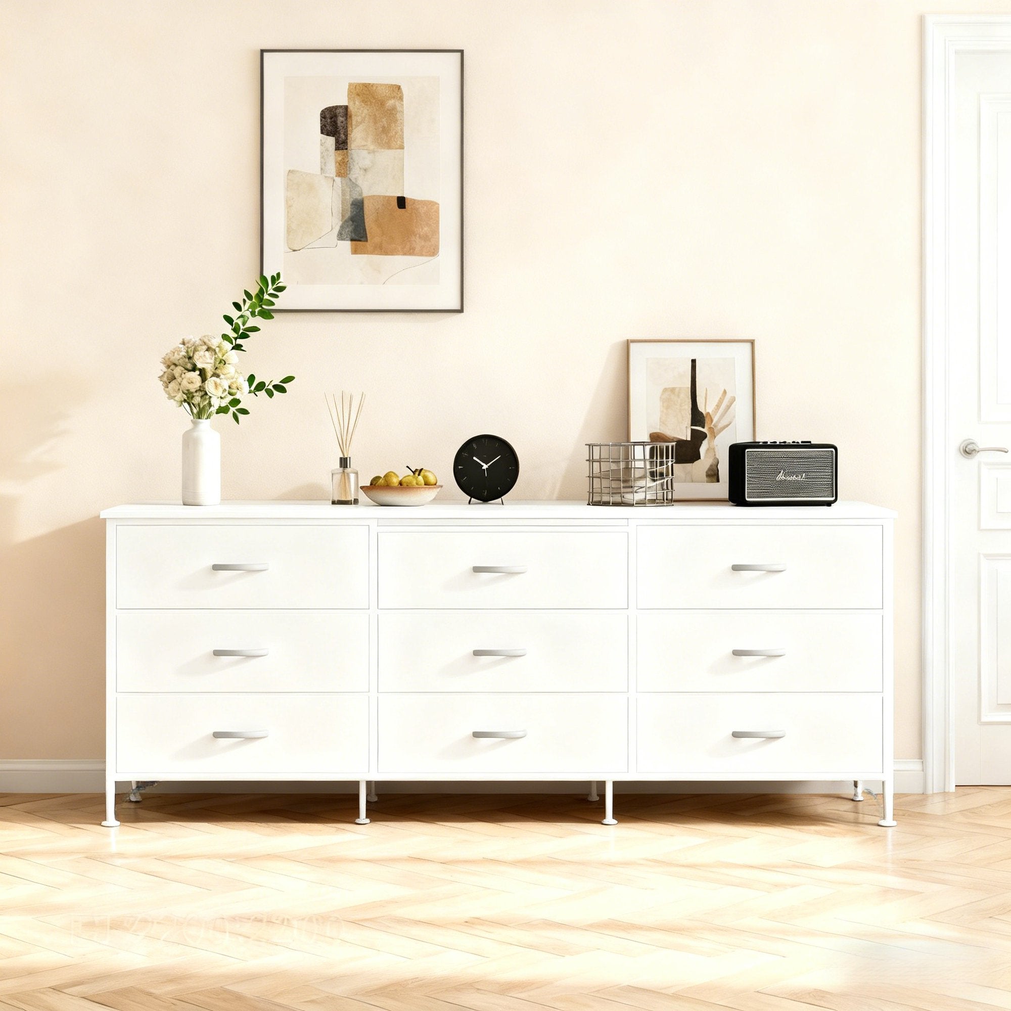 edx 9 Drawer Dresser for Bedroom, 63" Fabric Chest, TV Stand for 65, 70, 75 inch TV, Wide Storage Organizer for Closet, Hallway & Living Room