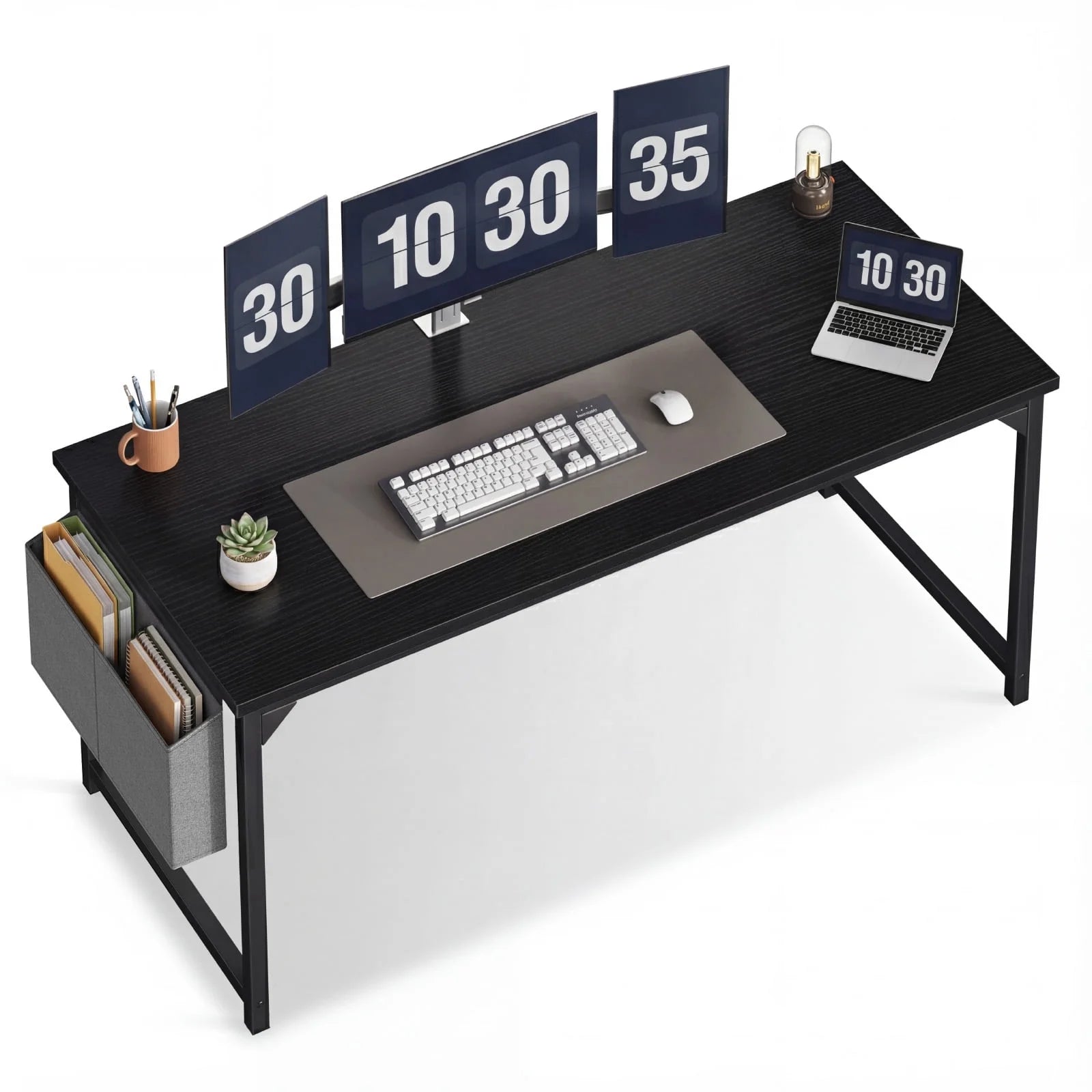 EDX 63" Computer Desk with Metal Frame, Waterproof Surface & Storage Bag – Ideal for Office Use, Black