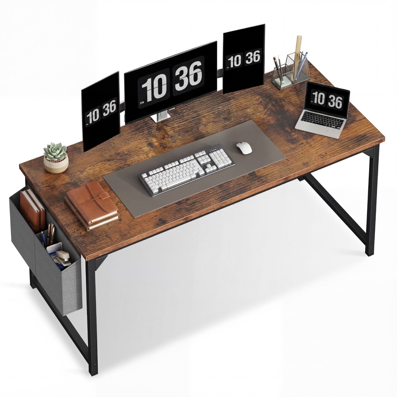 EDX Computer Desk with Sturdy Metal Frame and Side Storage Bag, Modern Writing Table for Home Office or Study Room