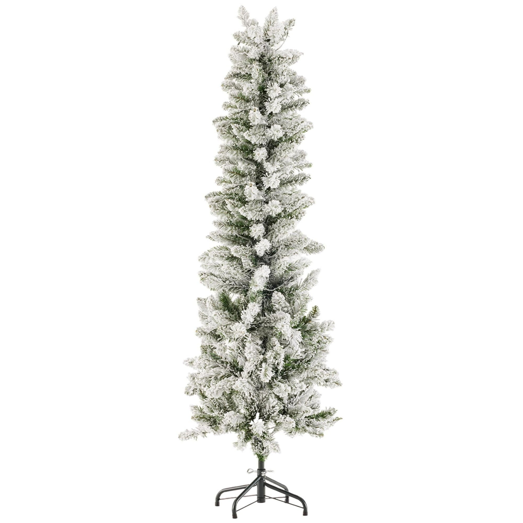EDX Pre-lit Snow Flocked Pencil Christmas Tree, Prelighted Artificial Slim Christmas Trees, With ncandescent Lights, Branch Tips & Foldable Base, For Home, Office, Party Decoration