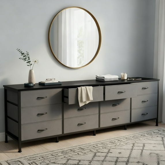 edx 12 Drawer Dresser for Bedroom, 70.9" Fabric Chest, TV Stand for 65, 80 inch TV, Wide Storage Organizer for Closet, Hallway & Living Room