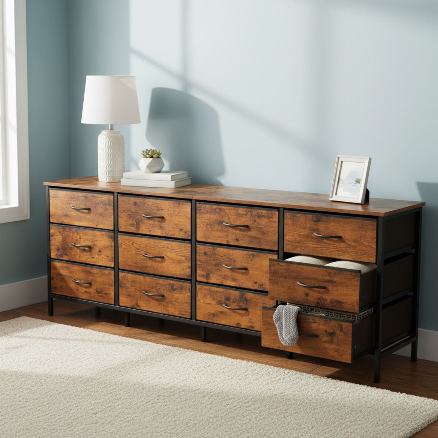 edx 12 Drawer Dresser for Bedroom, 70.9" Fabric Chest, TV Stand for 65, 80 inch TV, Wide Storage Organizer for Closet, Hallway & Living Room