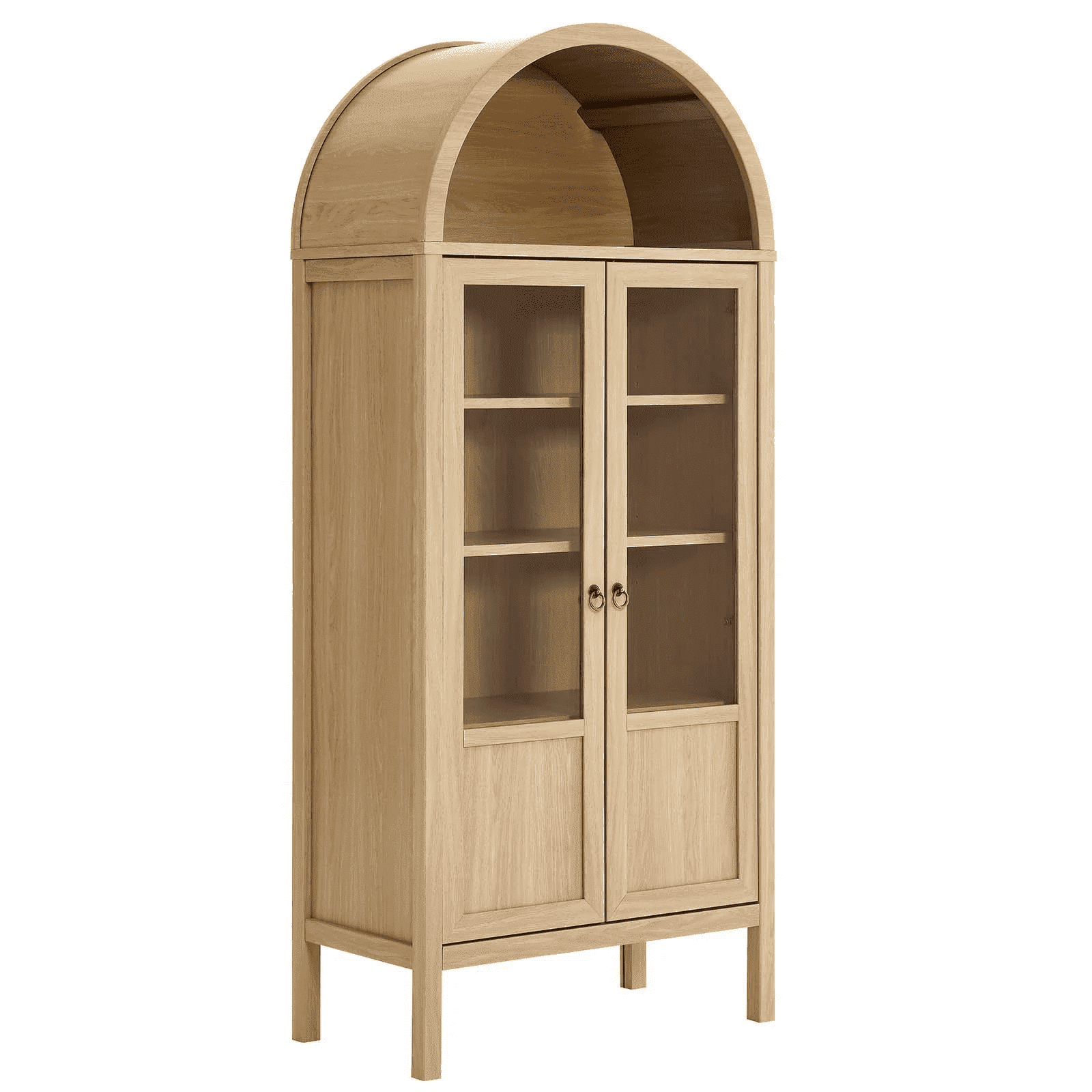 EDX 71" Wood Tall Storage Display Cabinet with Rounded Arched Top in Oak, 2 Doors