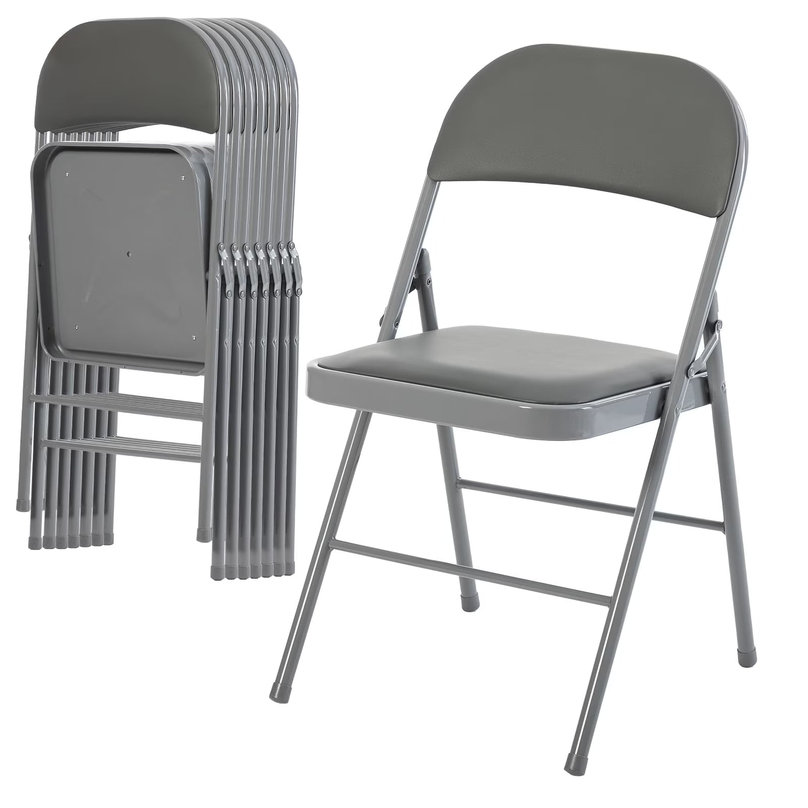 EDX Folding Chairs, Fabric Dining Chair Set with Padded Cushion and Back, Indoor Outdoor Seat for Home Office Events Wedding Party, PU Leather, Gray