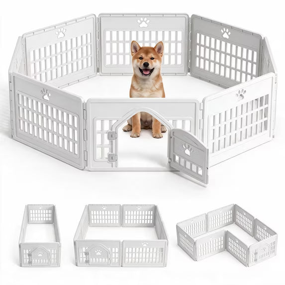 EDX Dog Playpen, 24" Portable Pet Fence, Puppy Training, Secure Door Latch, Indoor/ Outdoor PP Dog Enclosure for Small & Medium Dogs
