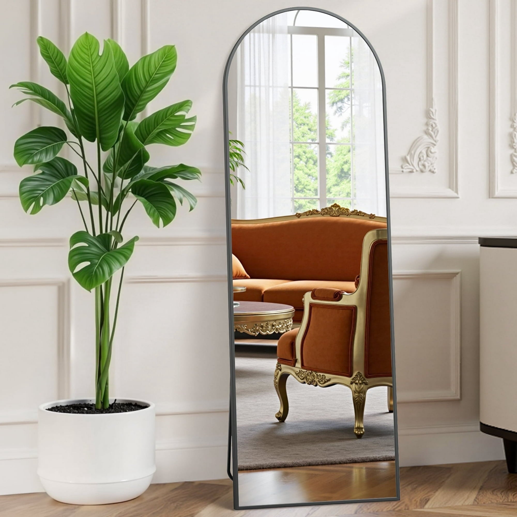 edx 59"x16" Floor Standing Mirror, Wall Mirror with Stand Aluminum Alloy Thin Frame