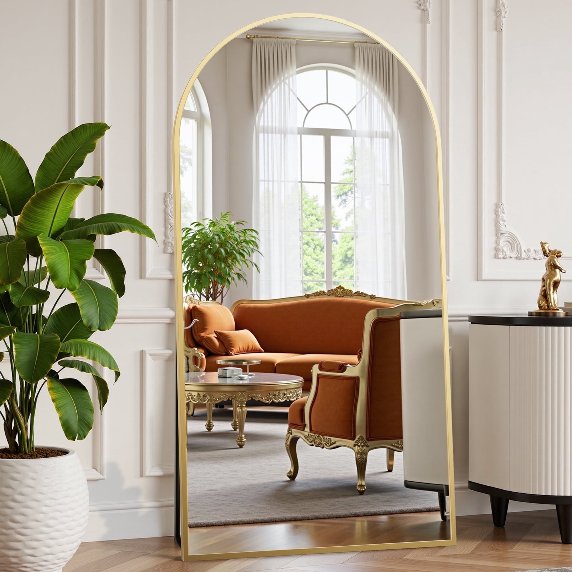 edx Arched Full Length Mirror 71"x26" Full Body Mirror Rectangle Free Standing Wall Mounted Leaning Hanging Floor Mirrors, Gold