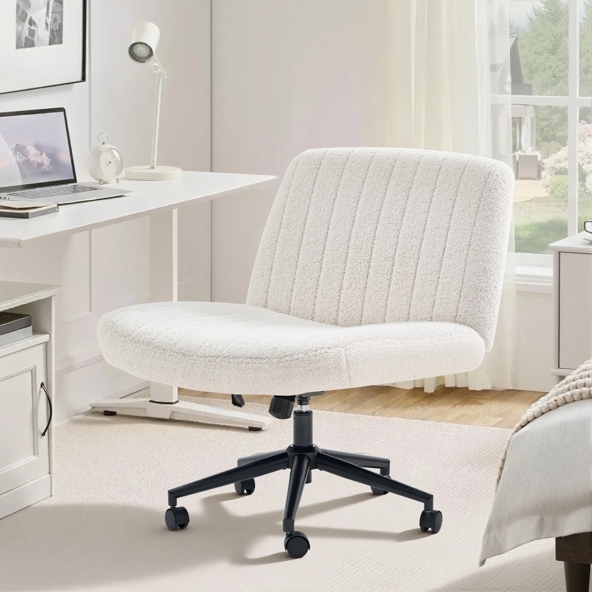 EDX Office Chair Criss Cross Legged Chair with Wheels, Comfy Home Vanity Task Computer Chair