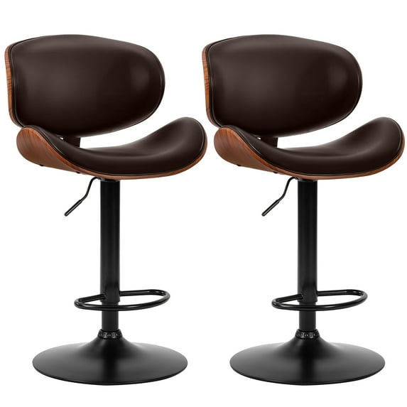 EDX Bar Stools Set of 2 for Kitchen Counter, Adjustable Bentwood Barstools, Modern PU Leather Upholstered Bar Chair with Back and Footrest, for Bar, Kitchen, Dining Room