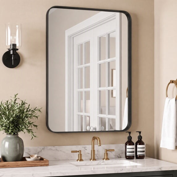 edx Bathroom Mirror Vanity Mirror for Wall,Aluminum Alloy Framed Wall Mirror Farmhouse,Anti-Rust,Tempered Glass