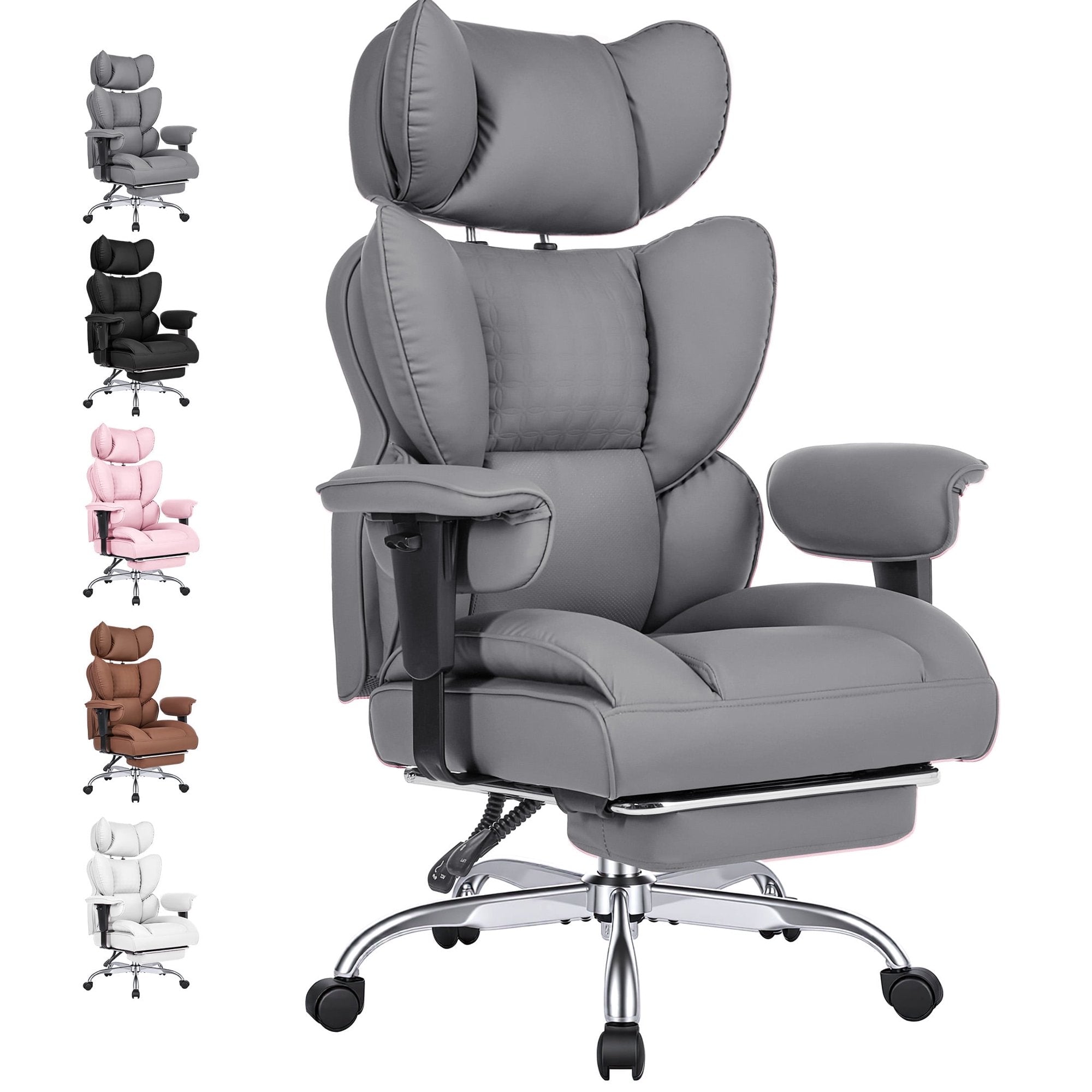 EDX Big and Tall Home Office Chair with Adjustable Armrests and Footrest,PU Leather Excutive Computer Chair with Wide Seat,Desk Chair with Ergonomic Lumbar Support