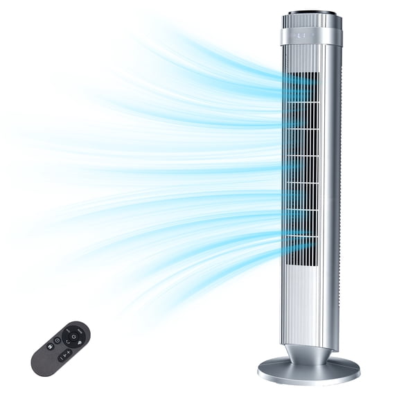 EDX Bladeless Tower Fan for Bedroom, 25ft/s High Velocity 28dB Quiet DC Fan, 5 Speeds 4 Modes, 12H Timer 64°Oscillating, Remote Standing Fan for Home Office Indoor