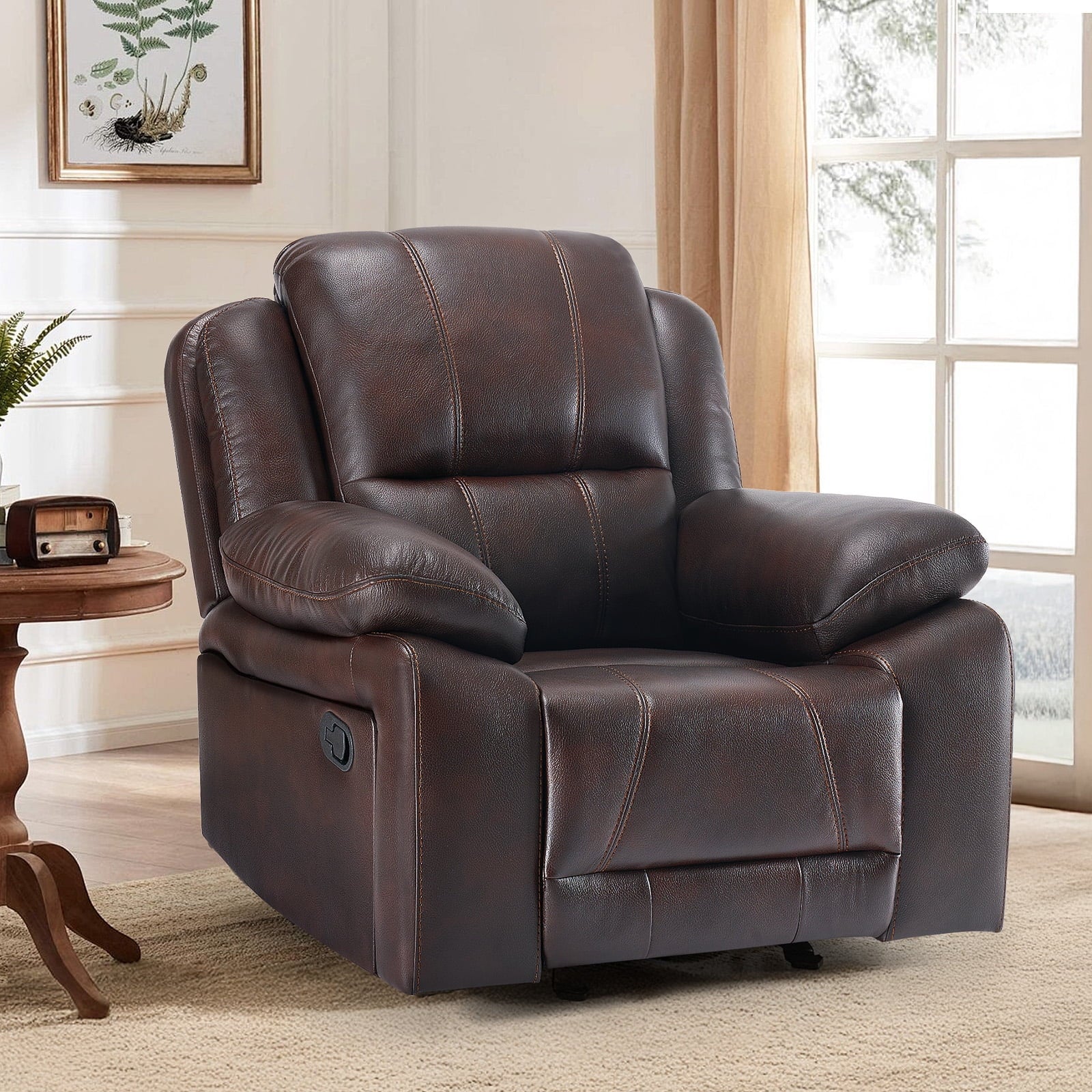 EDX Breathable Vegan Leather Recliner Chair, Lay Flat Recliner For The Elderly, Recliner Sofa for Living Room Home Theater Seating